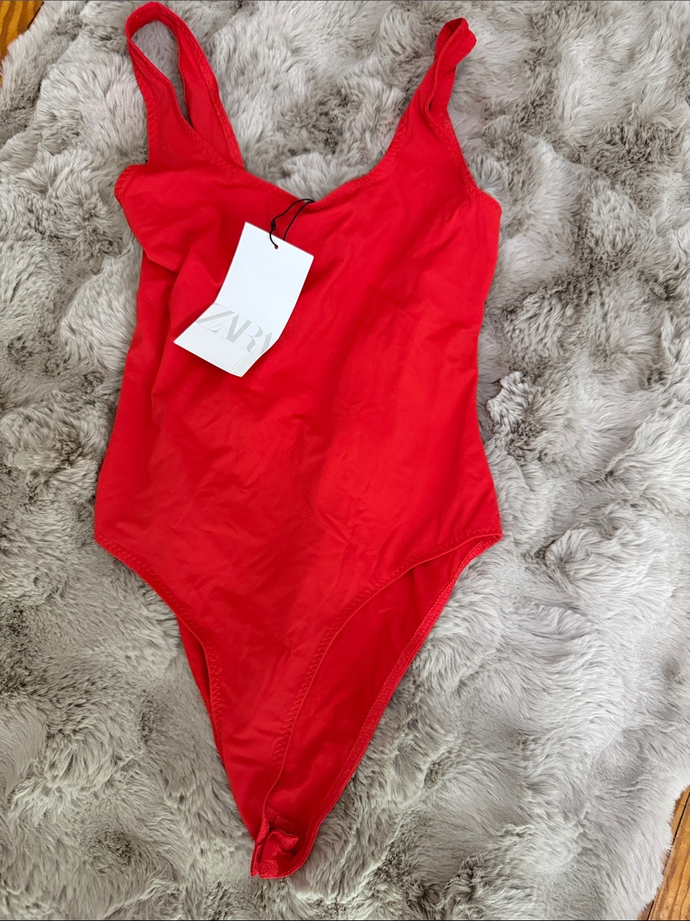 Zara Vibrant Red Scoop-Neck Bodysuit